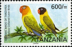 Endemic Birds of Tanzania - Yellow Collared Love Birds - Philately Tanzania stamps
