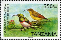Endemic Birds of Tanzania - Rufous-Winged Sunbird - Philately Tanzania stamps