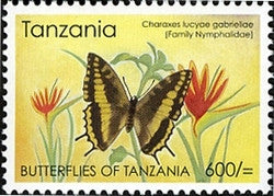 Butterflies of Tanzania - Charaxes lucyae gabriellae - Philately Tanzania stamps