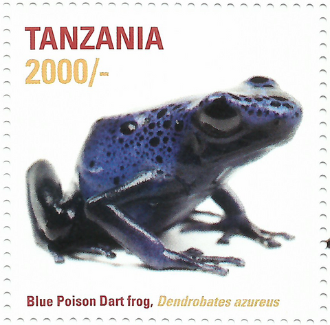 African Frogs- blue poison - Philately Tanzania stamps