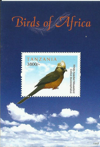 Birds of Africa - White-headed Mousebird - Souvenir - Philately Tanzania stamps