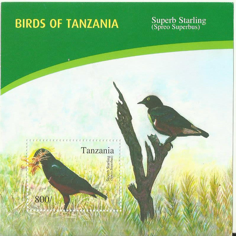 Birds of Tanzania - Superb Starling - Souvenir - Philately Tanzania stamps