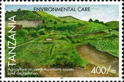 Environmental Care - Agriculture on steep mountains - Philately Tanzania stamps