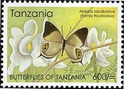 Butterflies of Tanzania - Abisara zanzibarica - Philately Tanzania stamps