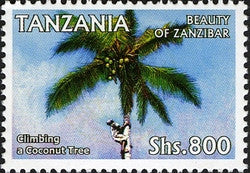 Beauty of Zanzibar - Climbing a Coconut Tree - Philately Tanzania stamps