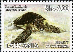 Beauty of Zanzibar - Green Turtle at Mnemba Island - Philately Tanzania stamps