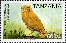Endemic Birds of Tanzania - Pemba Scops Owl - Philately Tanzania stamps