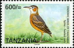 Endemic Birds of Tanzania - Spike-heeled Lark - Philately Tanzania stamps