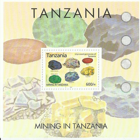 Mining in Tanzania - Unprocessed gemstones of Tanzania - Souvenir - Philately Tanzania stamps