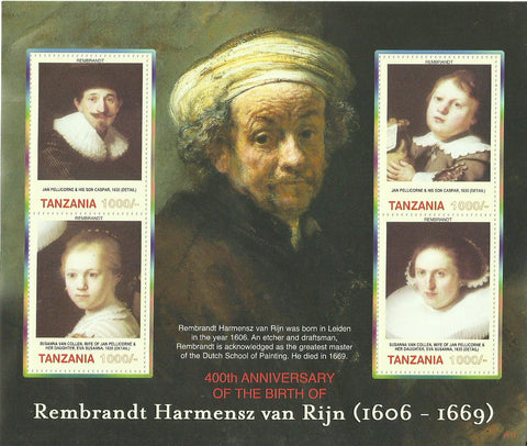 400th Anniversary of birth of Rembrandt Harmensz van Rijn - Sheetlet - Philately Tanzania stamps