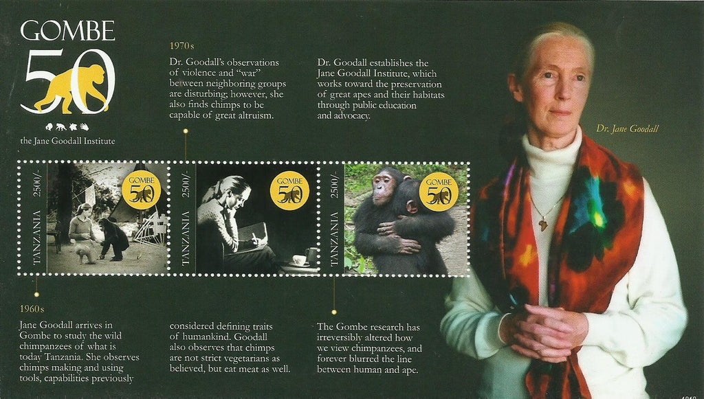 Gombe 50 Years - The Jane Goodall Institute - Sheetlet - Philately Tanzania stamps