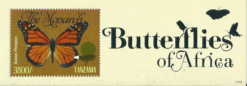 Butterflies of Africa - Danaus plexippus - Souvenir - Philately Tanzania stamps