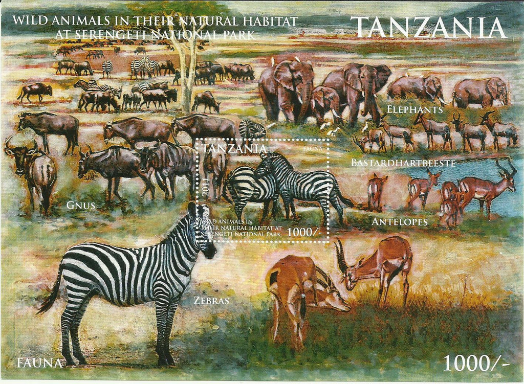 Tanzania Fauna - Zebra in Serengeti National Park - Souvenir - Philately Tanzania stamps