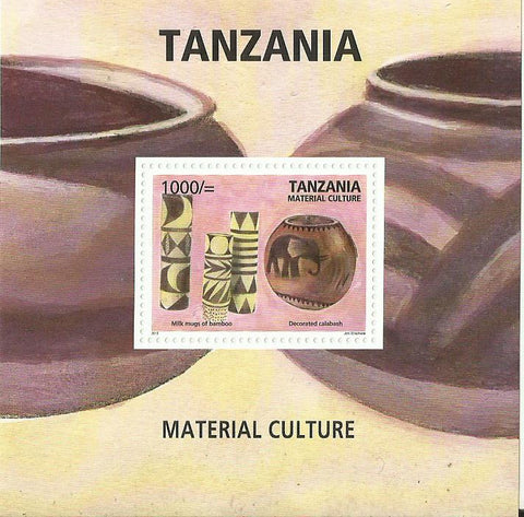 Tanzania Material Culture - Milk mugs of bamboo & Decorated calabash - Souvenir - Philately Tanzania stamps