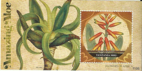 Flowers of Africa - Fan Aloe - Souvenir - Philately Tanzania stamps