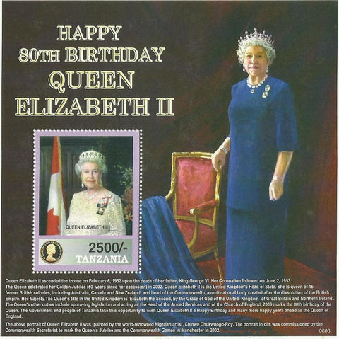 80th Birthday of HM Queen Elizabeth II - Souvenir - Philately Tanzania stamps