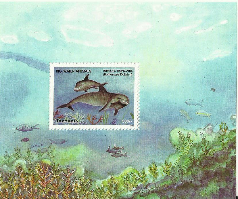Big Water Animals - Bottlenose dolphin (Tursiops truncatus) - Souvenir - Philately Tanzania stamps