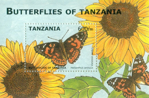 Butterflies of Tanzania - Helianthus annuus - Souvenir - Philately Tanzania stamps