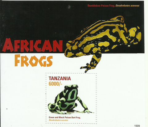 African Frogs (Souvenir)  - Green and Black Poison - Philately Tanzania stamps