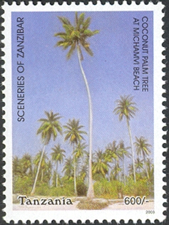 Sceneries of Zanzibar-Coconut Palm Tree at Michamvi Beach - Philately Tanzania stamps