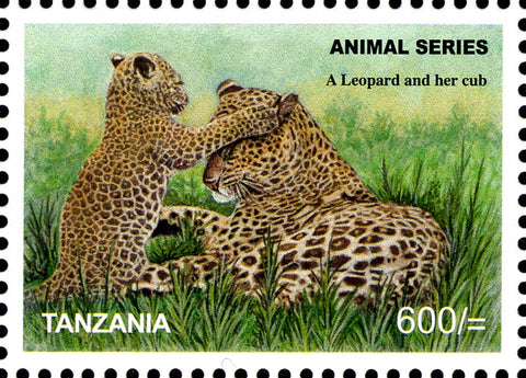 Fauna Mammals-Leopard and Cubs - Philately Tanzania stamps