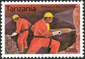Mining in Tanzania - Drillers in the deep mining - Philately Tanzania stamps