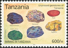 mining in Tanzania - Unprocessed gemstones - Philately Tanzania stamps