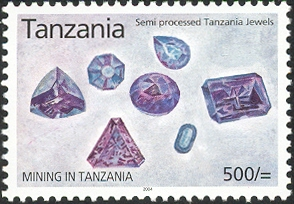 Mining in Tanzania - Semi processed Tanzanian jewels - Philately Tanzania stamps