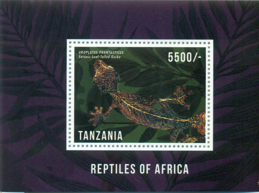 Reptiles of Africa - Satanic Leaf-tailed Gecko - Souvenir - Philately Tanzania stamps
