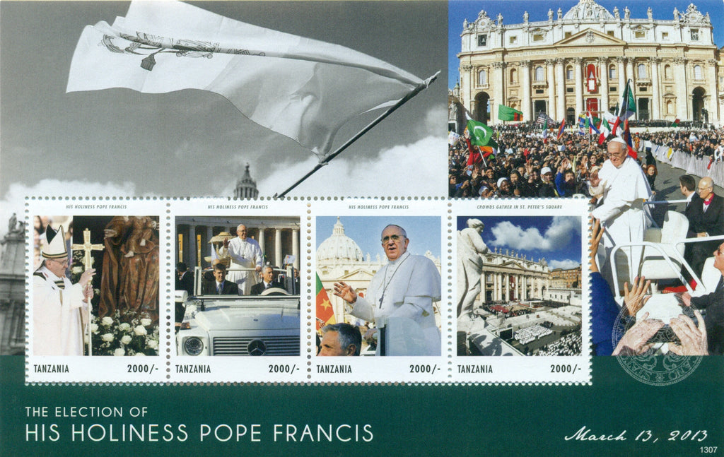 The Election of His Holiness Pope Francis - Sheetlet - Philately Tanzania stamps