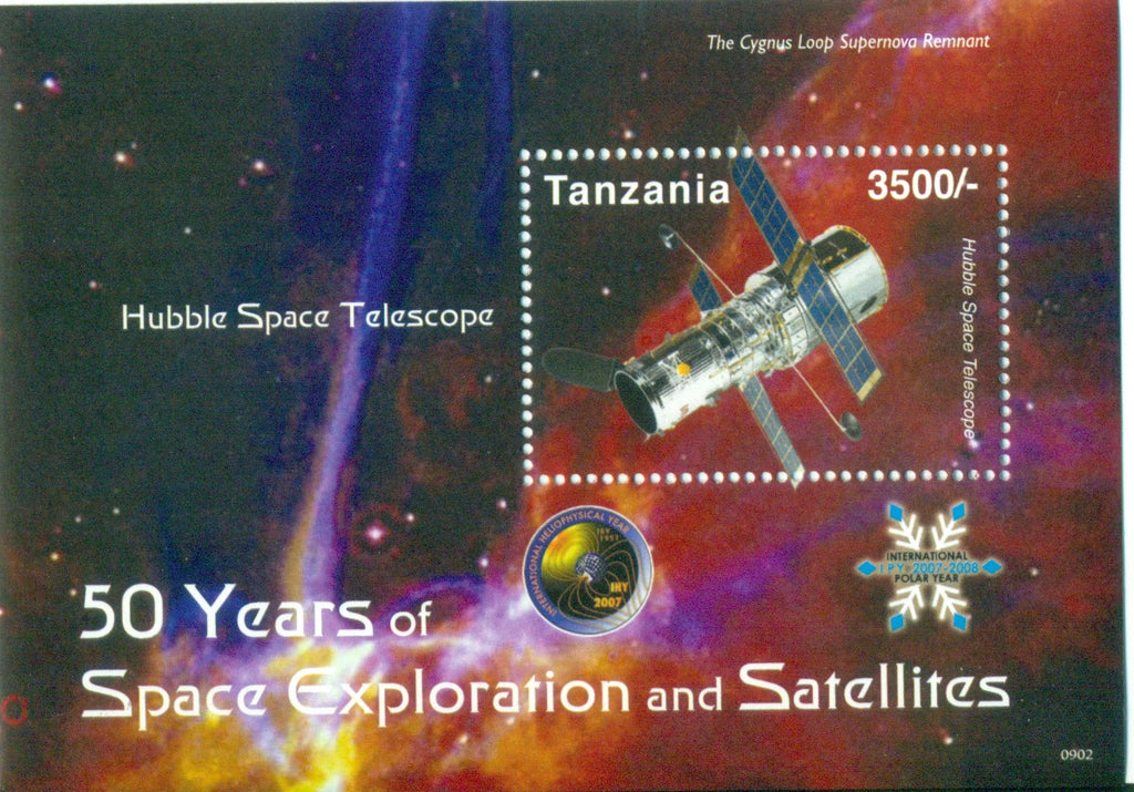 50 Years of Space Exploration & Satellites - Hubble Space Telescope - Souvenir - Philately Tanzania stamps