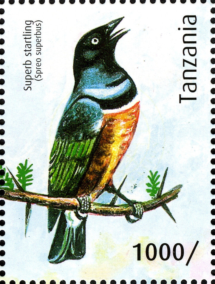 Birds of Tanzania - Superb Starling - Philately Tanzania stamps
